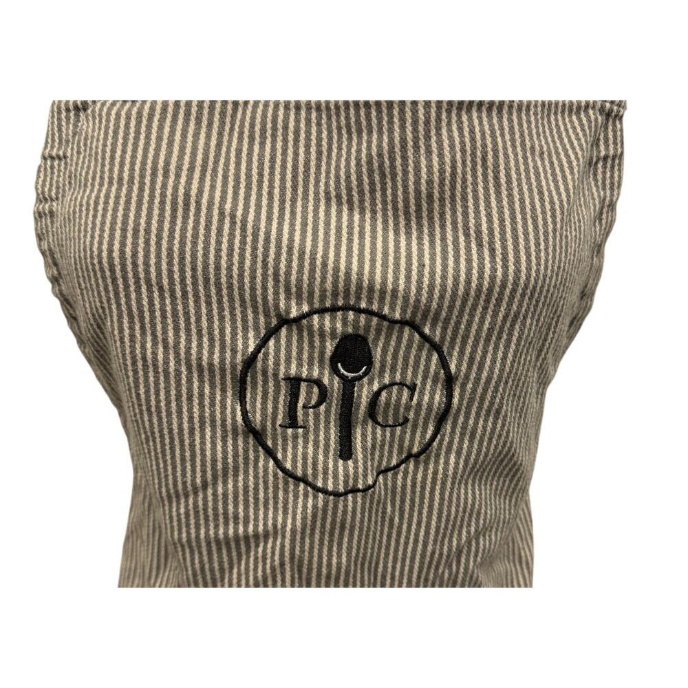 Pampered Chef Apron Consultant Kitchen Embroidered Spoon Gray Stripes Pocket